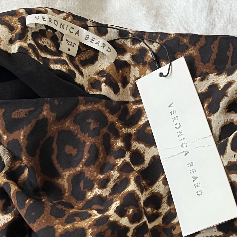 Veronica Beard Ari Skirt, Ruched Silk Animal Print Black Brown High-Low Skirt - Picture 5 of 7